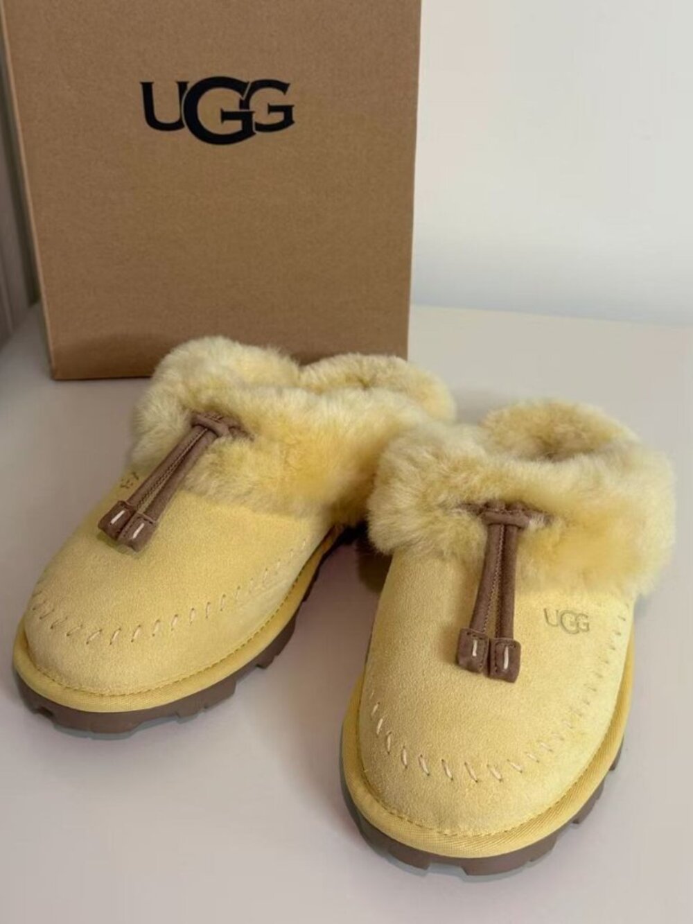 UGG Shearling-Lined Suede Mule Slipper in Yellow